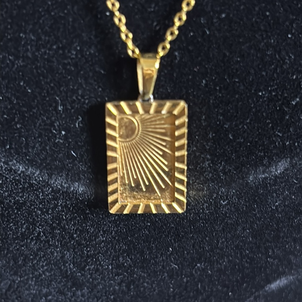 Celestial Sun Rays Rectangle Pendant Chain Neckla… - image 1